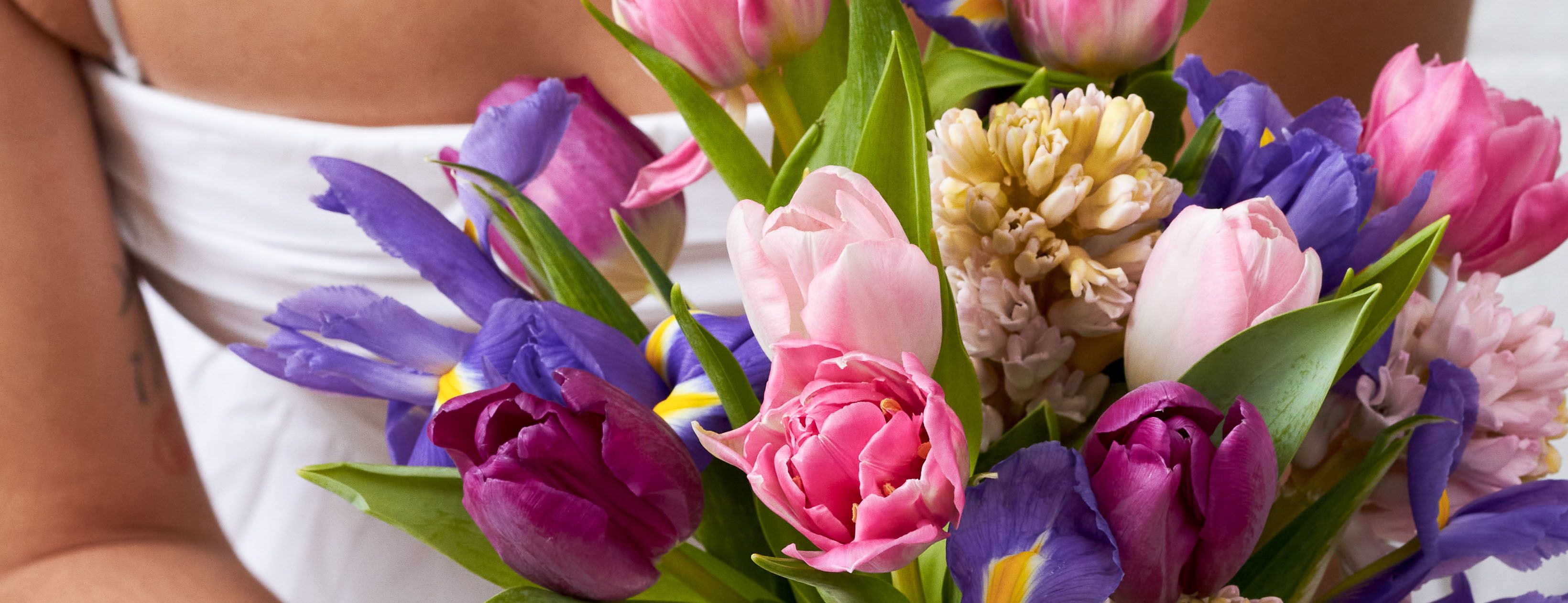 Close up of flower bouquet containing April birth flowers