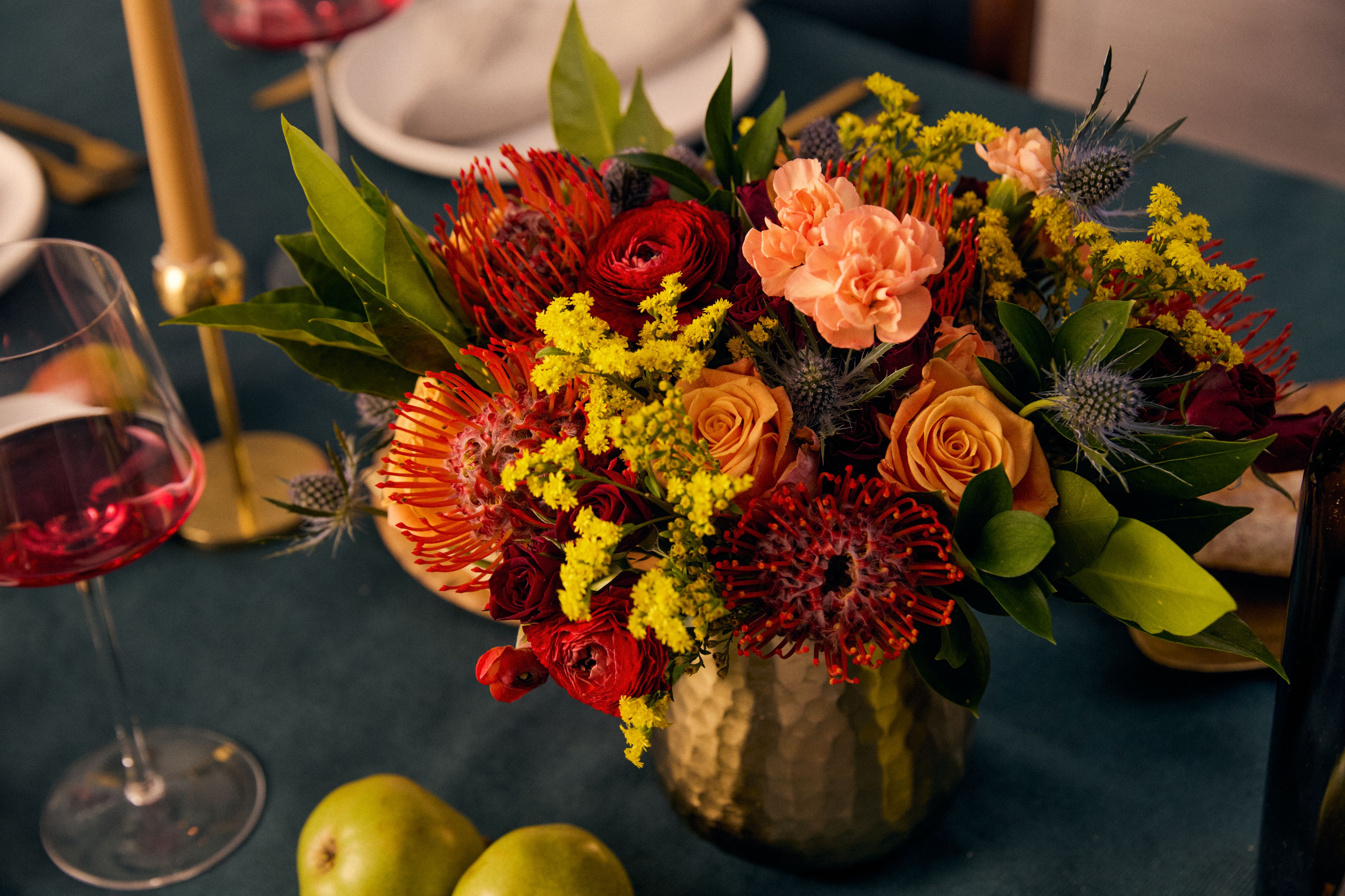 Close up of a fall centerpiece by UrbanStems.