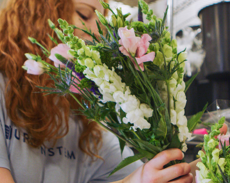 bouquet of flowers in girl hand