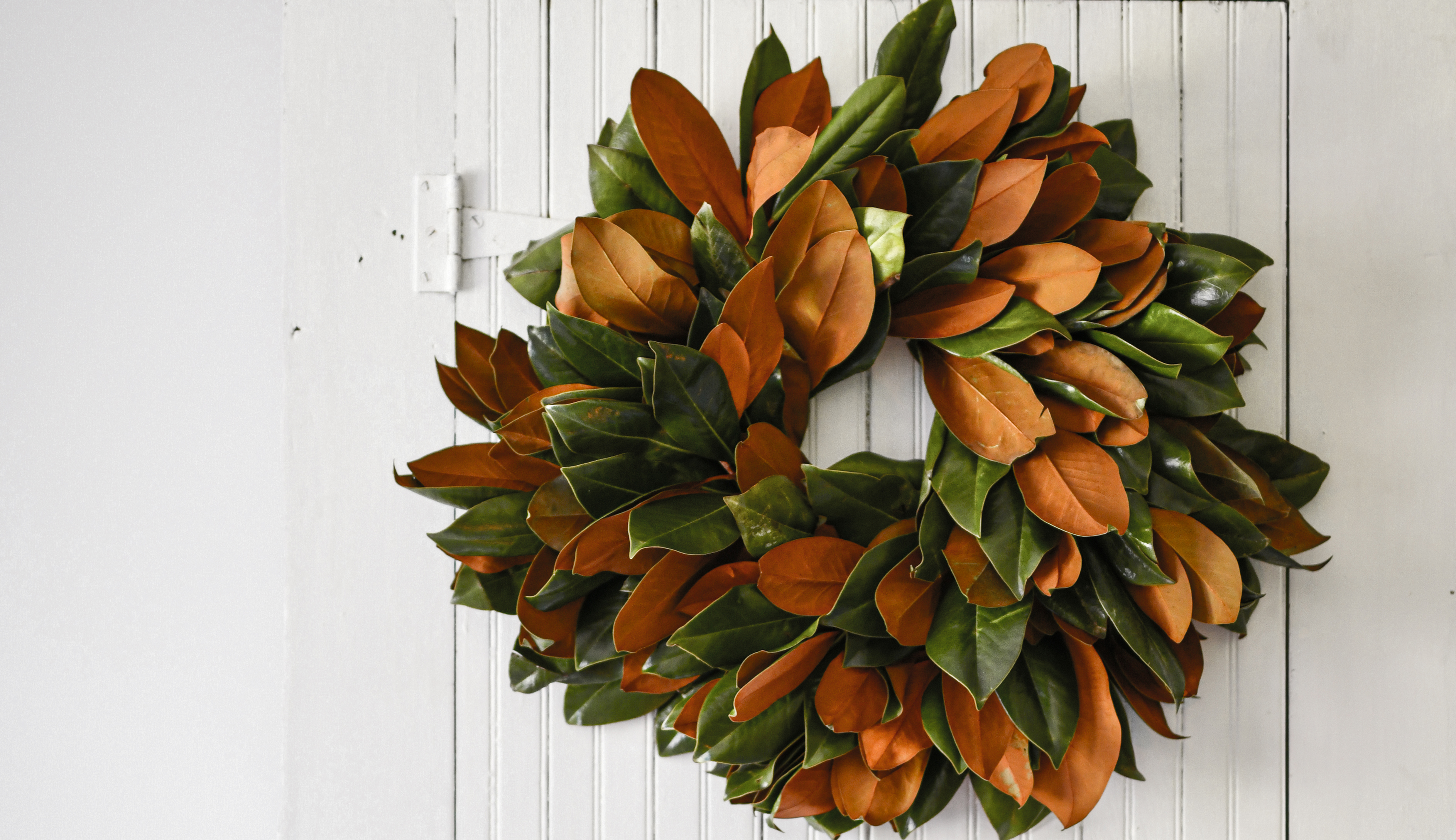 Close up of holiday wreath on the wall