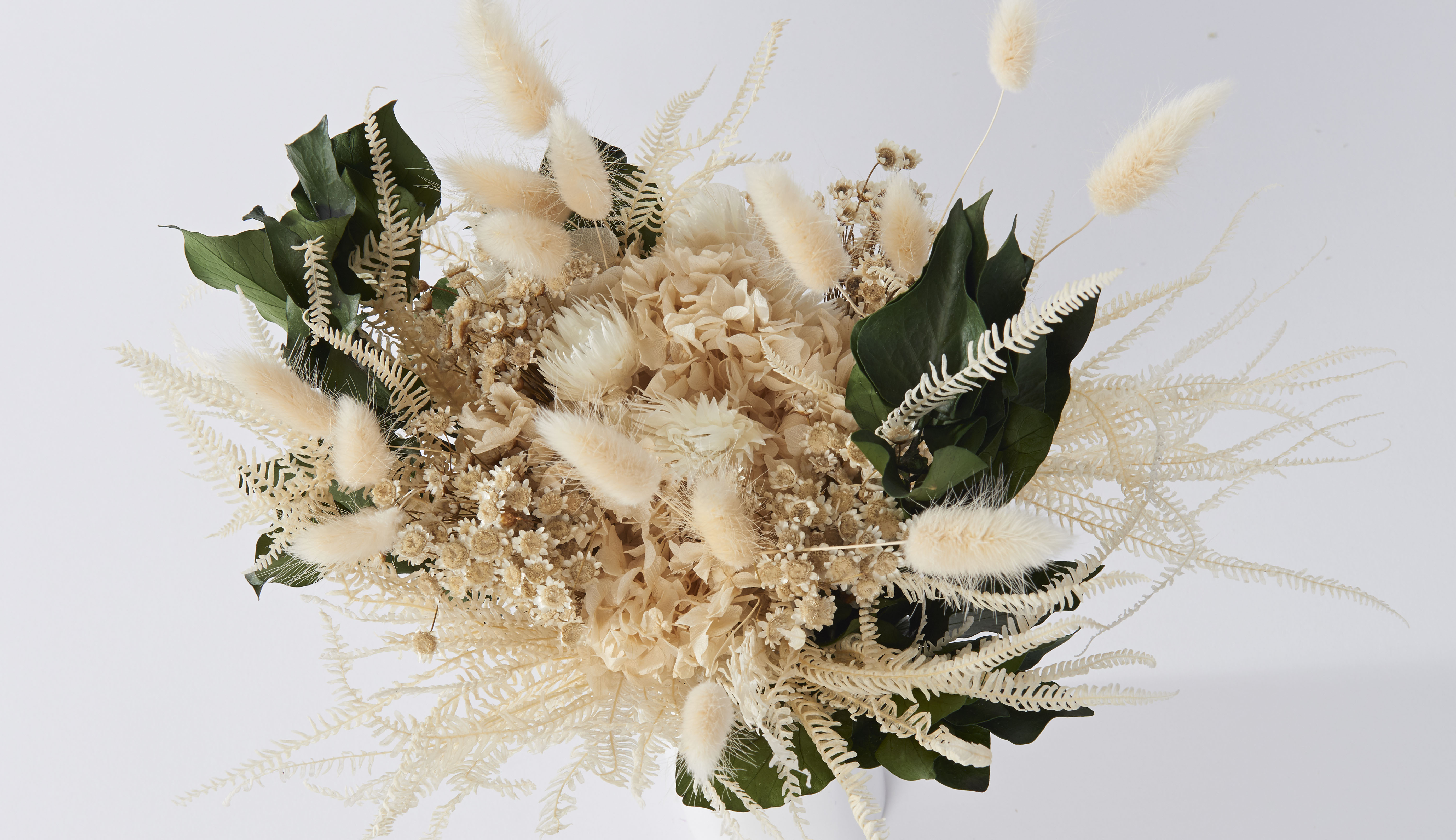 Top view of a luxury dried bouquet for Valentine's Day