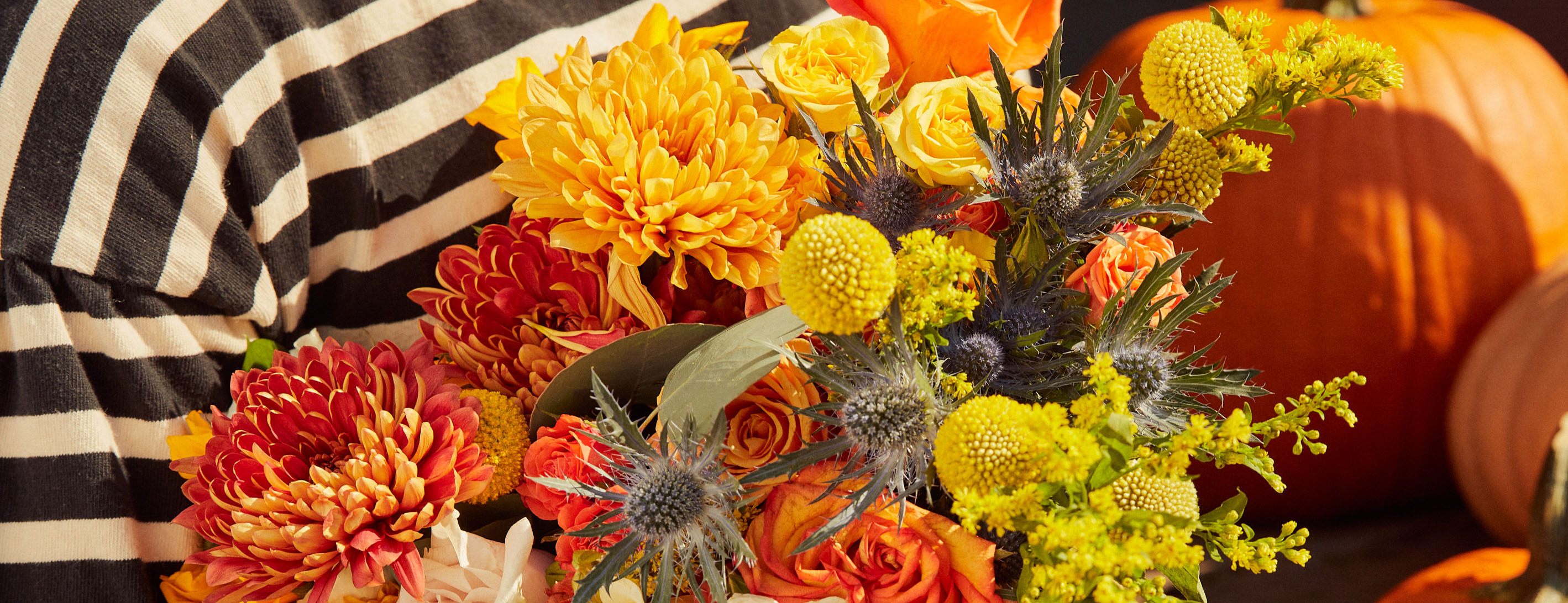 Close up of bouquets containing mums, the birth flower for November