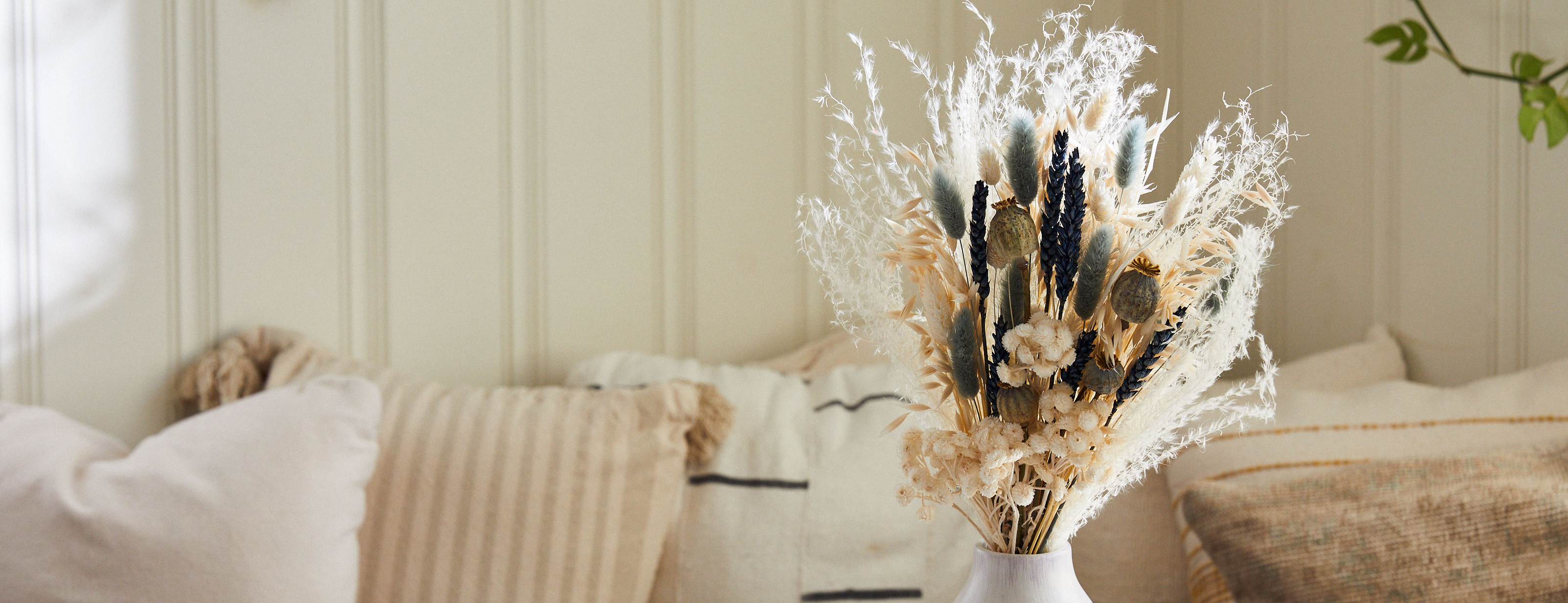 Close up of a trendy dried bouquet perfect for decorating for the holidays