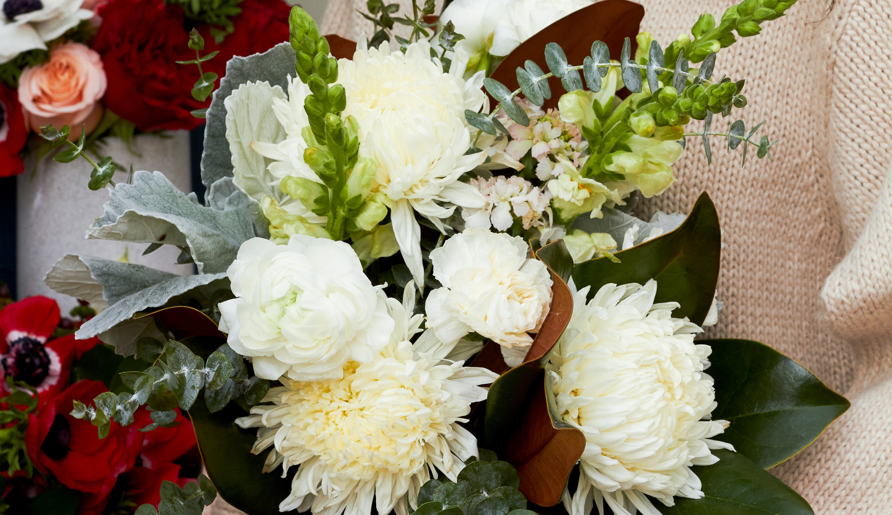 Close up of white flower bouquet perfect for December gifting