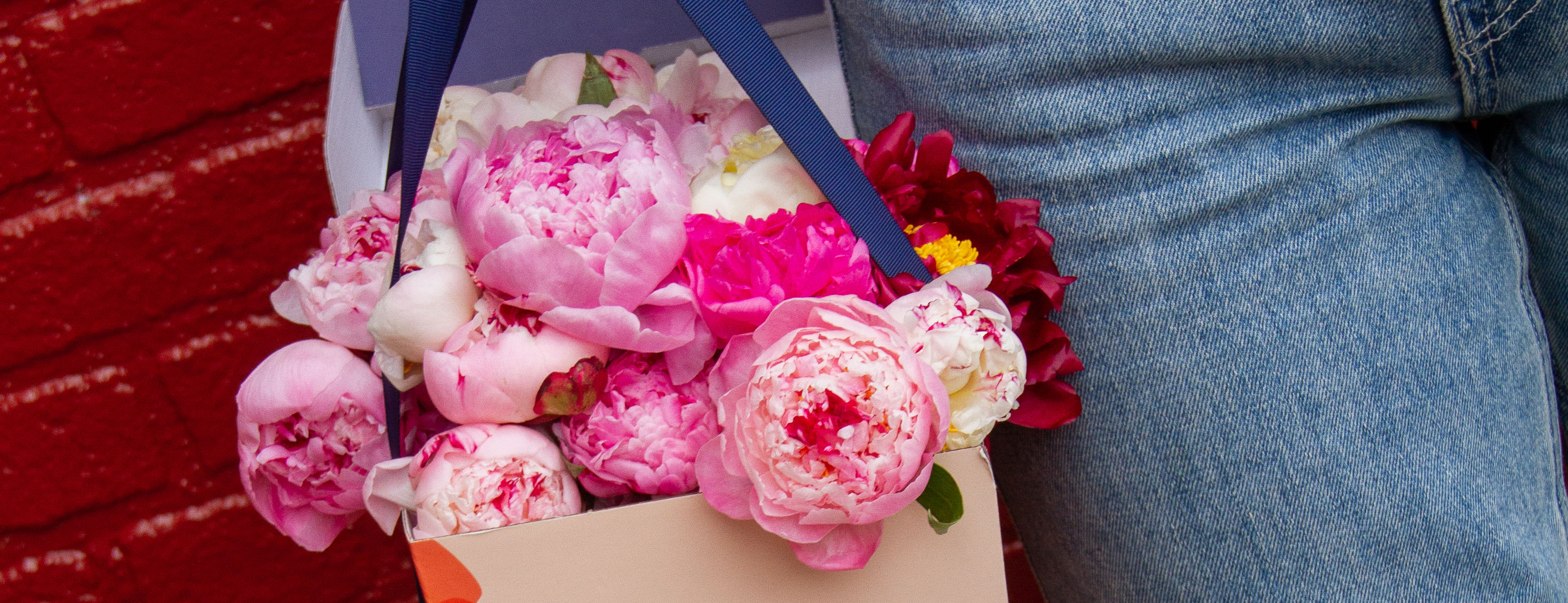 Close up of peony bouquet for delivery